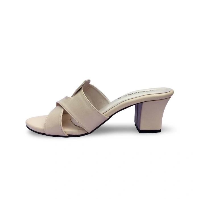 Omac Moya Beige Cross Strap Block Heel For Ladies